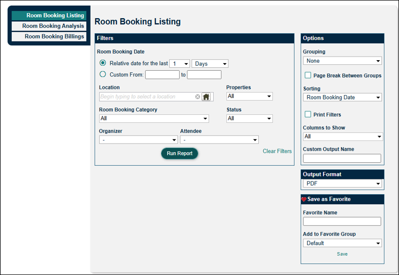 Room Booking Listing